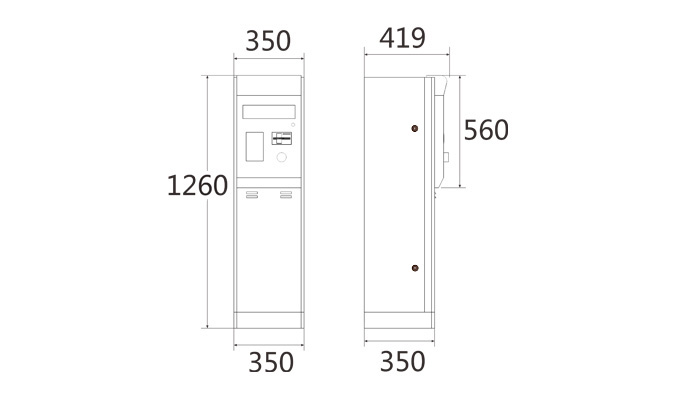 A型出入口控制機(jī)(出卡/出票)尺寸圖